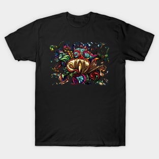 Chameleon painting on red mushroom, abstract psychedelic T-Shirt